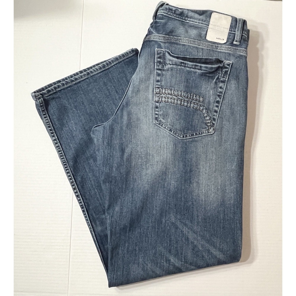 Helix Loose Straight Jeans Men's 34x32 Blue Western Whiskered Embroidered